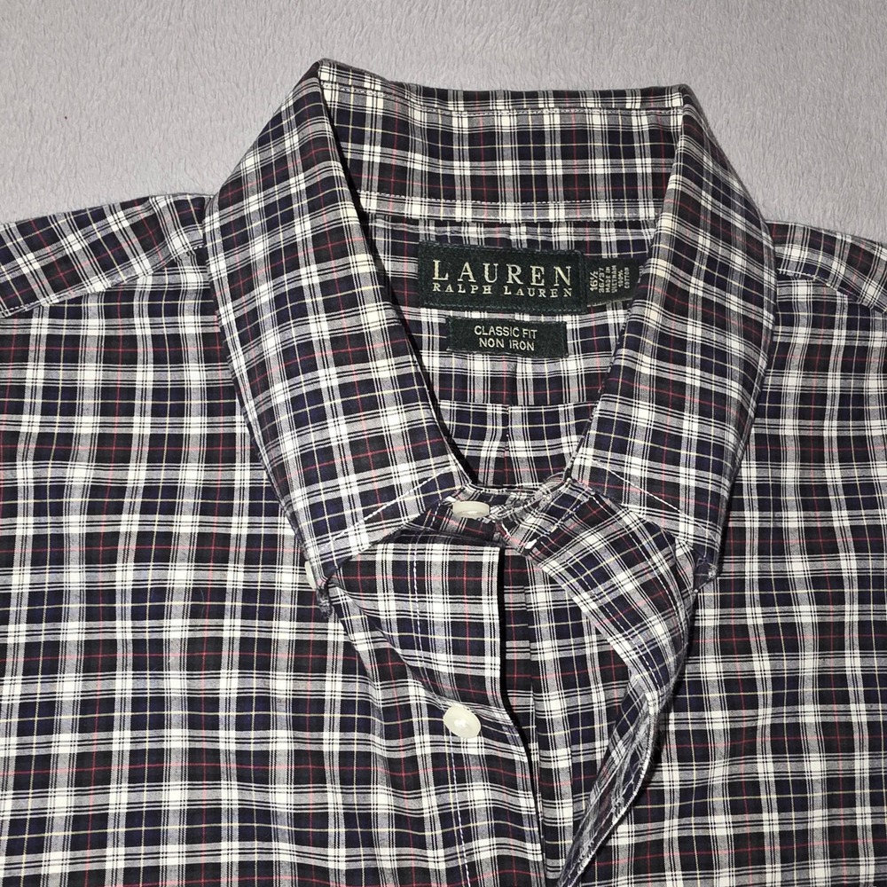 Lauren Ralph Lauren Mens Plaid Shirt Classic Fit Non Iron 16.5 36/37 Drycleaned